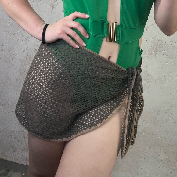 Vintage Pacific Connections Mesh Swim Cover Up Skirt One Size Brown Sarong - Picture 3 of 7